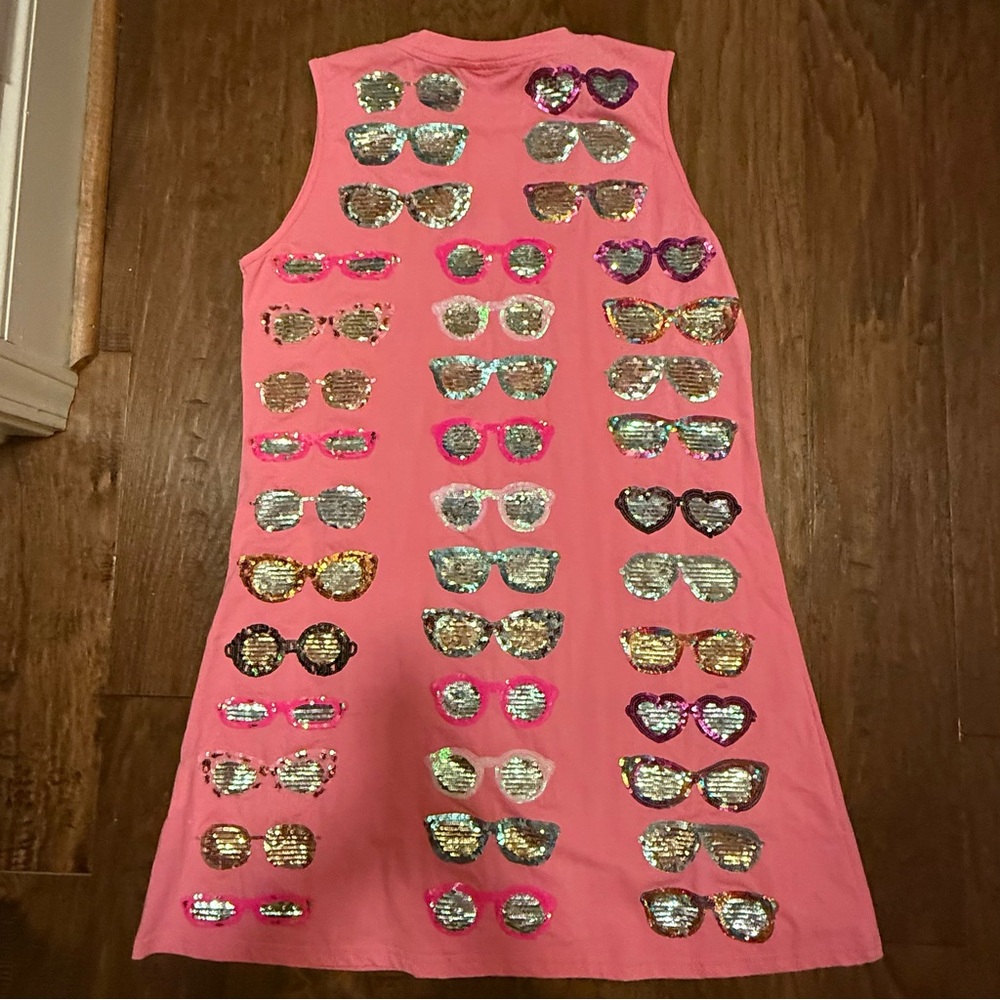 QUEEN OF SPARKLES Pink Mini Dress with Sequin Sunglasses
